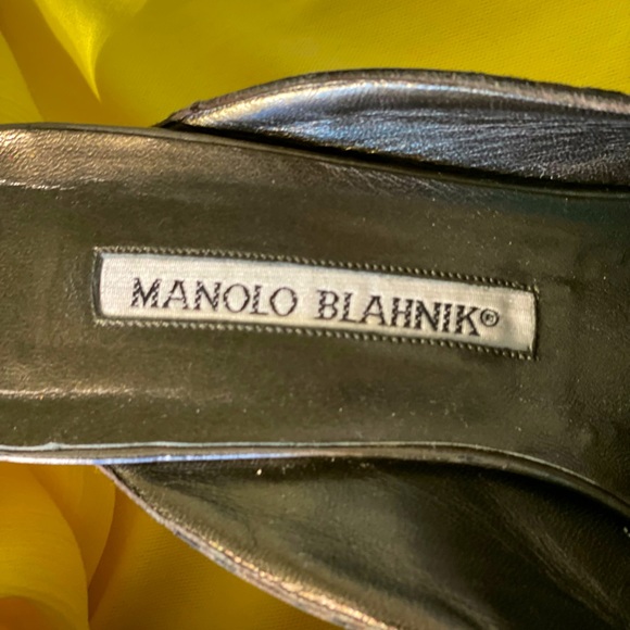 Manolo Blahnik Brown Satin and Velvet black Dots mules - Picture 4 of 13